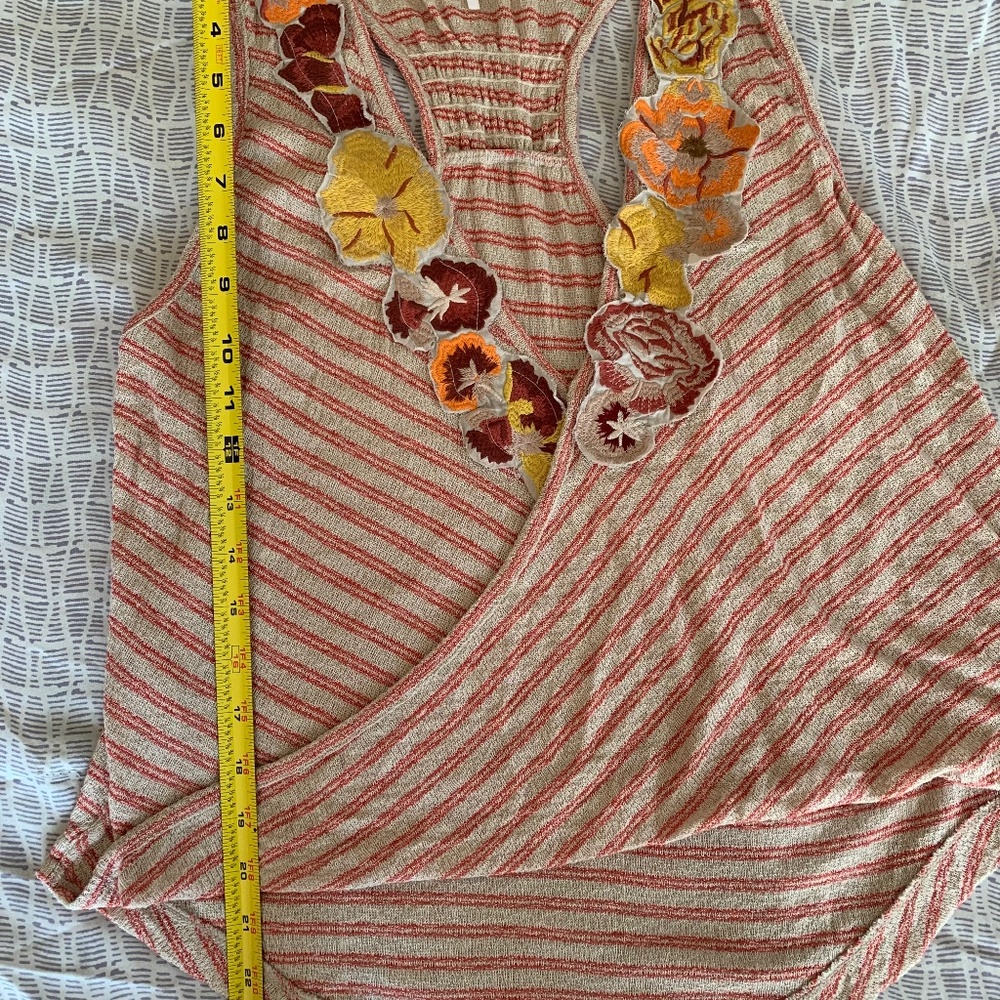 Free People striped tank top with embroidered flowers